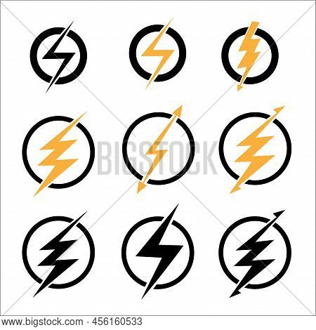 Set Of Lightning Flat Icons On White Background. Modern Flat Style. For Web Sites And Banners Design