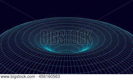 Futuristic Abstract Frame Wormhole. 3d Portal Hole Grid Background. For Website And Banner Design. B