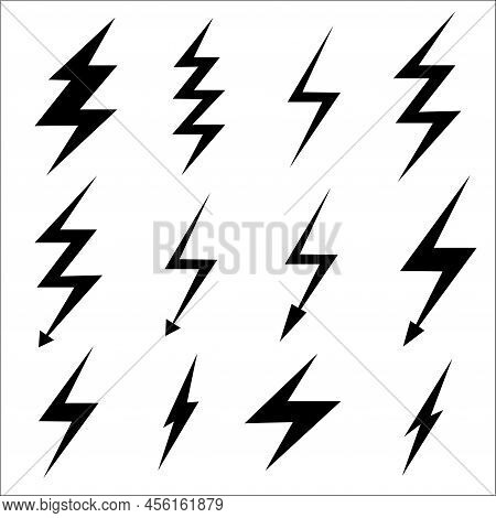 Set Of Lightning Flat Icons On White Background. Modern Flat Style. For Web Sites And Banners Design