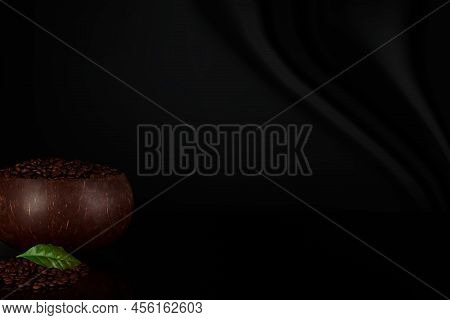 Mockups For The Presentation Of A Product Related To Coffee Drinking. Black Background, Coffee Bean 