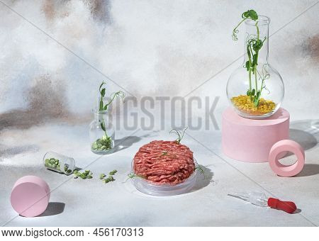 Cultivated Steak, Meat From The Plant Stem Cell, New Food Innovation, No Killing. Laboratory Grown M