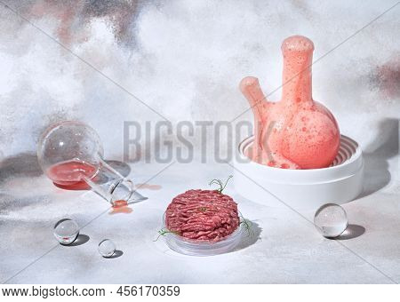 Cultivated Steak, Meat From The Plant Stem Cell, New Food Innovation, No Killing. Laboratory Grown M