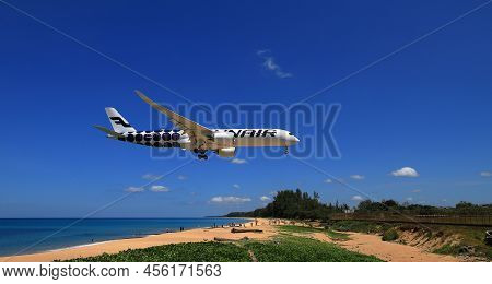 Puket Thailand - May 2022: Airliner Or Passenger Plane Finair Airbus A350-900 Landing To Airport Nex