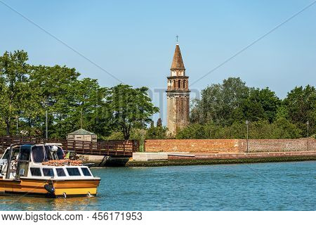 Mazzorbo Island View From Burano. Ancient Bell Tower (1318) Of The Church Of San Michele Arcangelo, 