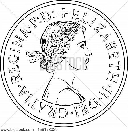 Vector Black And White British Money Coin One Old Halfpenny