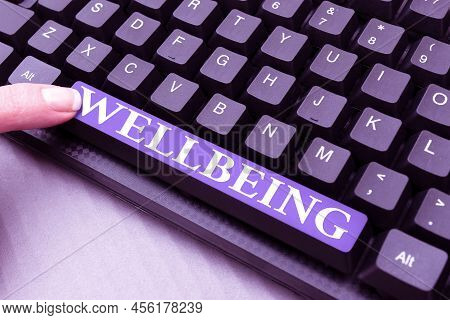 Text Sign Showing Wellbeing. Concept Meaning A Good Or Satisfactory Condition Of Existence Including