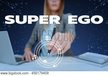 Text Caption Presenting Super Ego. Business Showcase The I Or Self Of Any Person That Is Empowering 