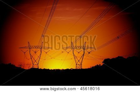 Elledninger ved solnedgang