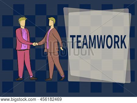 Conceptual Caption Teamwork. Word Written On Group Of Showing Who Work Together As One And With The 