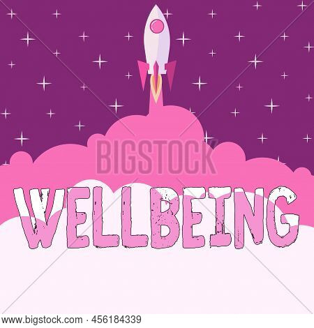 Text Sign Showing Wellbeing. Business Idea A Good Or Satisfactory Condition Of Existence Including H