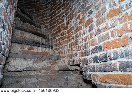 Half-ruined Stairs In The Ancient Tower. Stairs In The Ruined Tower