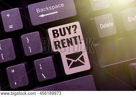 Sign Displaying Buy Question Rent. Internet Concept Group That Gives Information About Renting House