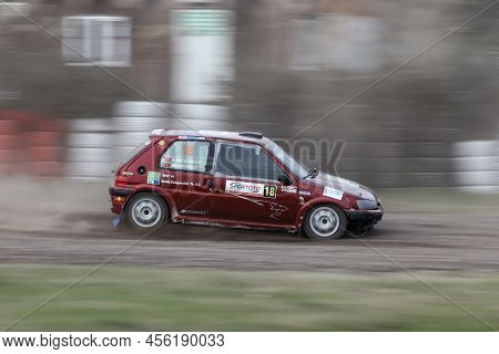 Kocaeli, Turkey - December 26, 2021: Orcun Kuscu Drives Peugeot 106 Gti During Turkish Rallycross Ch