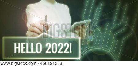 Sign Displaying Hello 2022. Business Showcase Hoping For A Greatness To Happen For The Coming New Ye