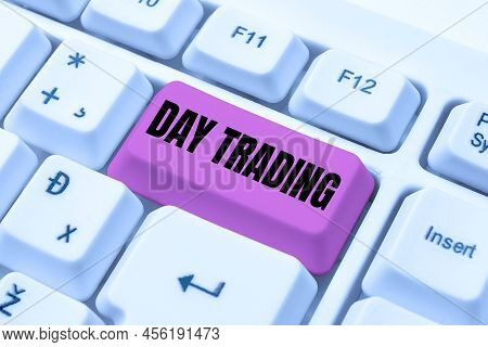 Text Caption Presenting Day Trading. Business Showcase Securities Specifically Buying And Selling Fi