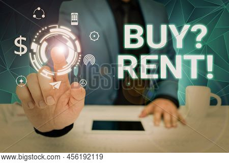Writing Displaying Text Buy Question Rent. Internet Concept Group That Gives Information About Renti