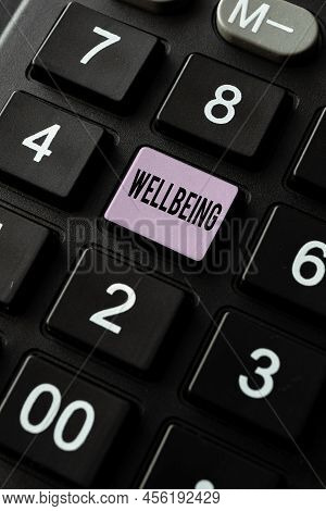 Conceptual Caption Wellbeing. Business Concept A Good Or Satisfactory Condition Of Existence Includi
