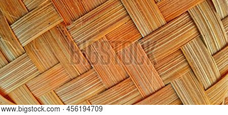 Orange Bamboo Weave Texture Or Bamboo Weave Pattern Background. Weave Texture Or Weave Pattern In Cl