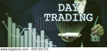 Conceptual Caption Day Trading. Word Written On Securities Specifically Buying And Selling Financial