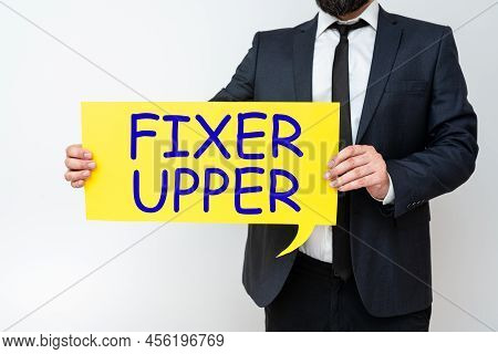 Inspiration Showing Sign Fixer Upper. Internet Concept House In Need Of Repairs Used Chiefly Connect