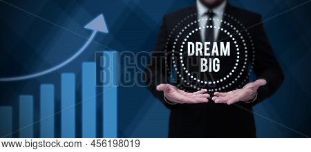 Text Caption Presenting Dream Big. Concept Meaning To Think Of Something High Value That You Want To