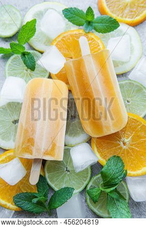 Natural Juicy Orange Popsicles.
