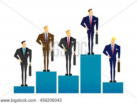 Competition Concept. Businessmen On Podium And One Outstanding Against White Background. Illustratio