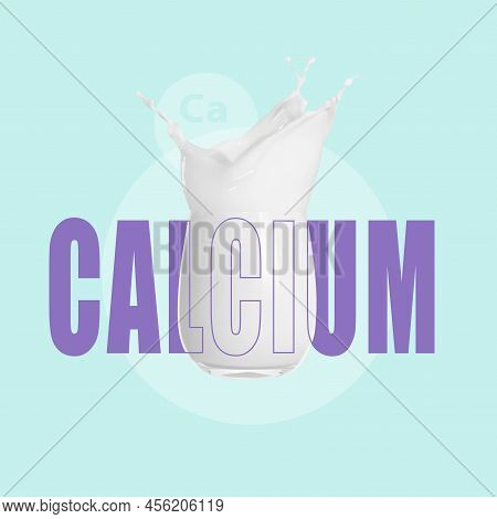 Glass Of Fresh Tasty Milk On Light Blue Background. Source Of Calcium