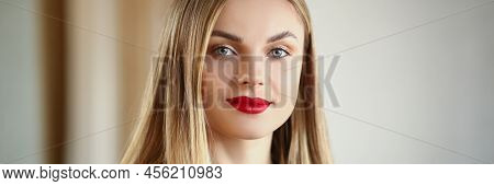 Portrait Of Stunning Young Lady Going Out And Wearing Beautiful Evening Makeup. Beautiful Blonde Fem