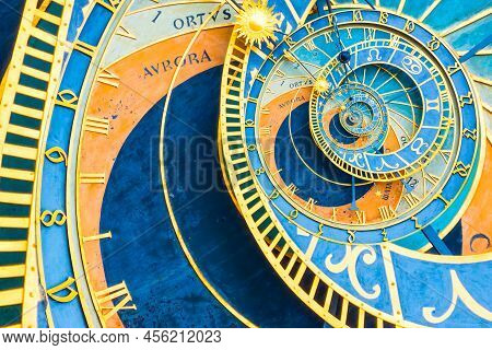 Droste Effect Background Based On Prague Astronimical Clock. Abstract Design For Concepts Related To