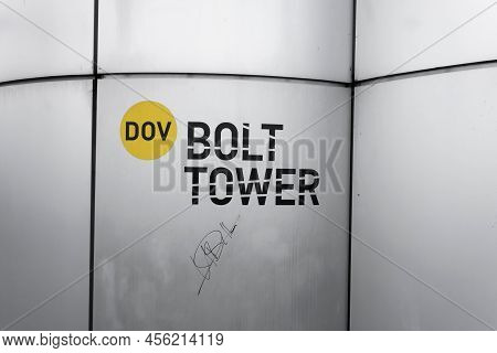 Ostrava, Czech Republic - September 23, 2020: The Signature Of Usain Bolt At Bolt Tower At Dov In Do