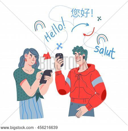 Online Multi Language Translator App Or Foreign Languages Learning, Education And Communication With