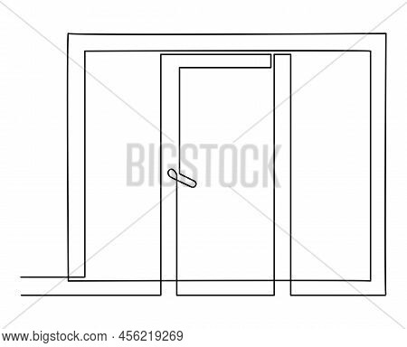 Three-leaf Window, Plastic Double-glazed Window, Continuous Line Drawing Isolated On White Backgroun