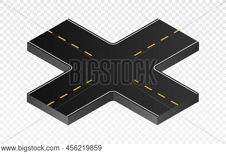 Isometric Part Road. Asphalt Intersection, Traffic Control In City Center And Rules. Special Places 