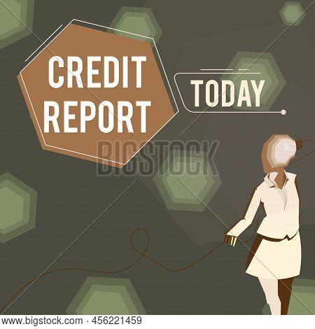 Conceptual Caption Credit Report. Business Idea Borrowing Rap Sheet Bill And Dues Payment Score Debt