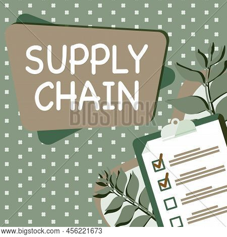 Text Sign Showing Supply Chain. Word Written On System Of Organization And Processes From Supplier T