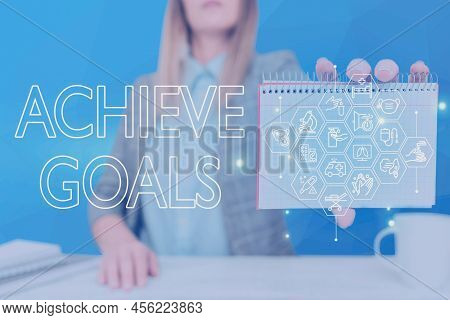 Text Caption Presenting Achieve Goals. Conceptual Photo Results Oriented Reach Target Effective Plan
