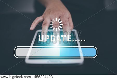 Hand Touch Bar Of Update Software Computer Program Upgrade Business Technology Internet, Update On V