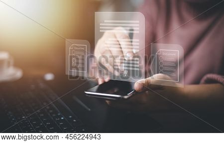 Signing Electronic Documents On Digital Documents Online, Businessman With Contract Electronic Signa
