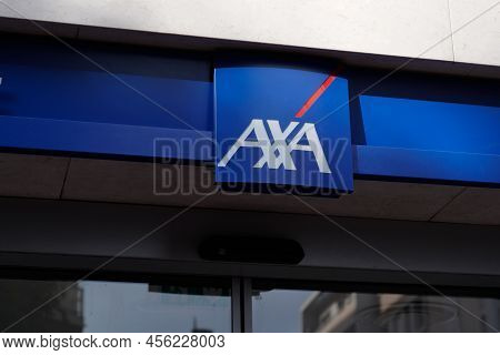 Bordeaux , Aquitaine  France - 06 05 2022 : Axa Logo Blue Brand And Text Sign Front Facade French Mu