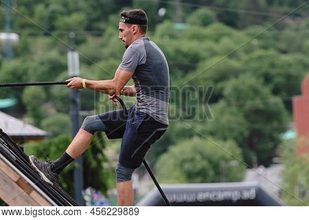Encamp, Andorra : 2022 June 11 : Competitors Participate In The 2020 Spartan Race Obstacle Racing Ch