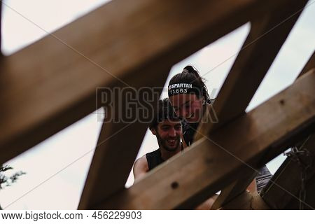 Encamp, Andorra : 2022 June 11 : Competitors Participate In The 2020 Spartan Race Obstacle Racing Ch