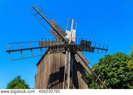 Old Wooden Windmill In Pyrohiv (pirogovo) Village Near Kiev, Ukraine