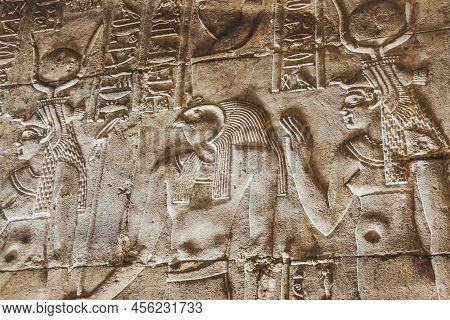 Bas-reliefs Of The Ancient Temple Of Horus In Edfu, Egypt.