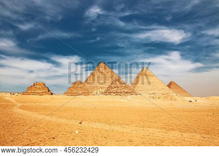 Ancient Great Pyramids At Giza, Cairo, Egypt.