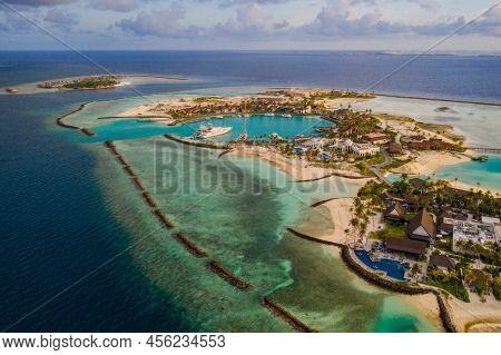 Marina At The Crossroads Maldives Islands. South Male Atoll. Aerial Drone Picture. June 2021