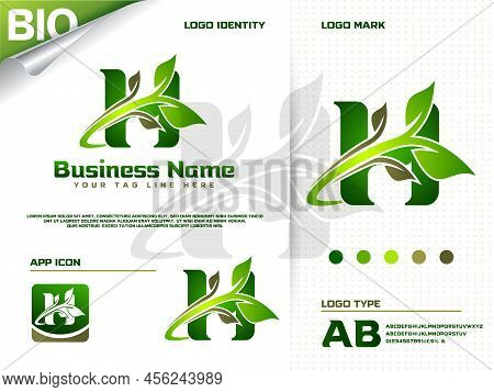 Initial Letter H With Green Leaf Logo Design Vector