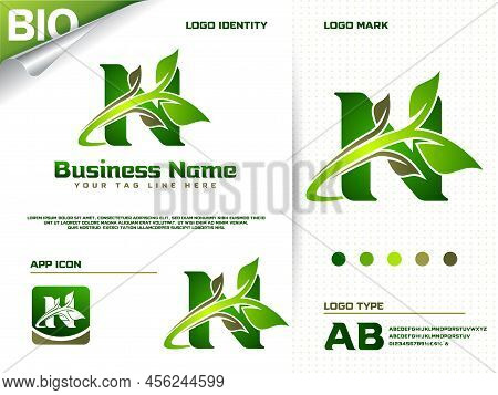 Initial Letter N With Green Leaf Logo Design Vector