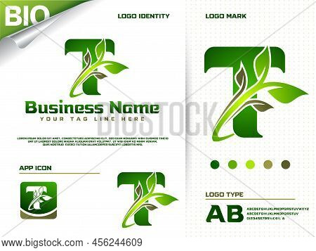 Initial Letter T With Green Leaf Logo Design Vector