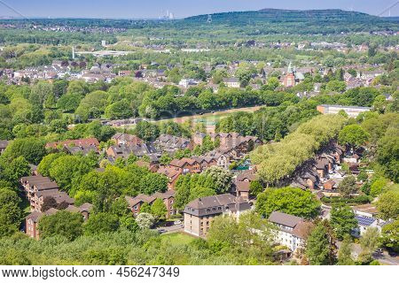 Aerial View Of The City And Surrounding Hills Of Bottrop, Germany